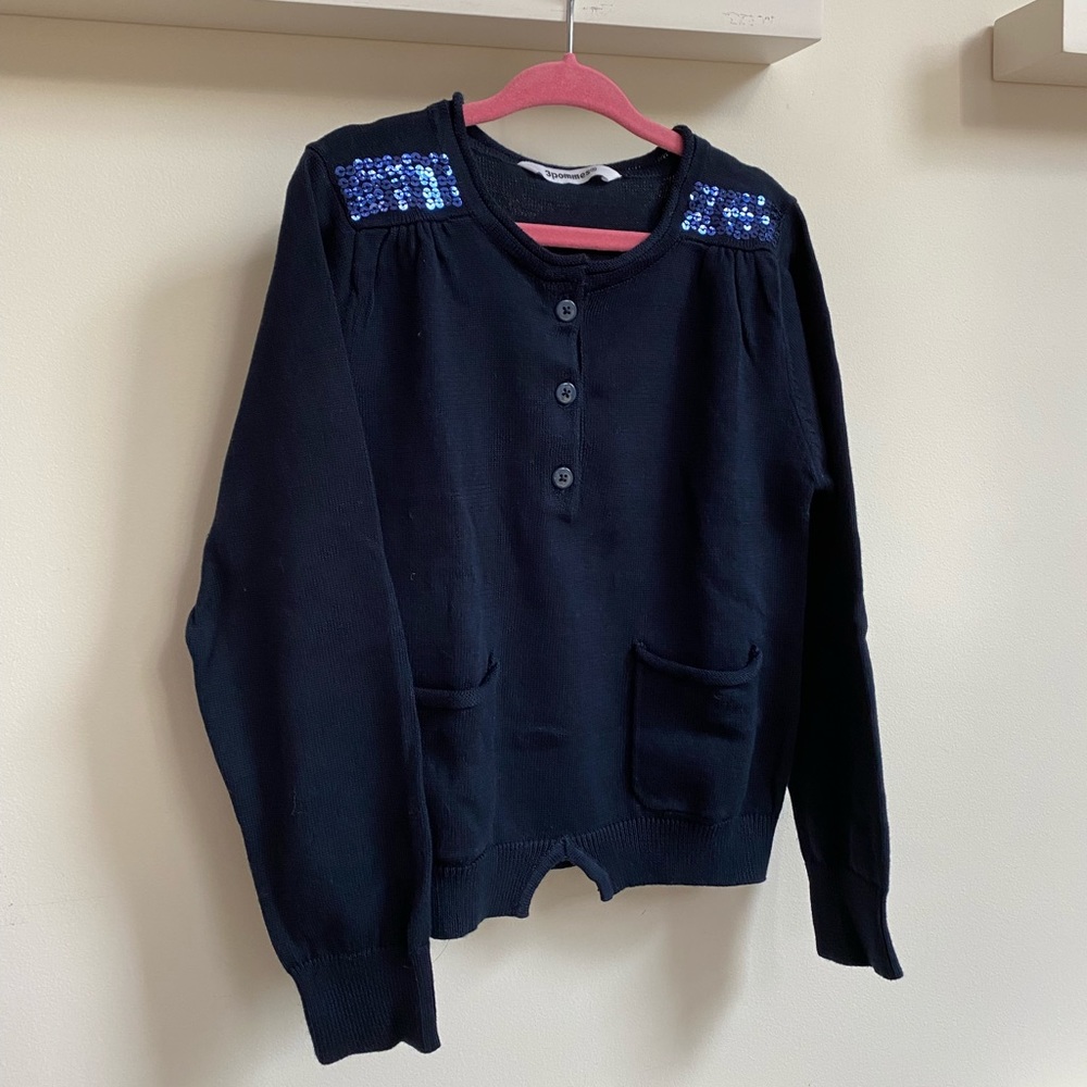 NWOT. Navy sequin detail cotton knit sweater, size 6 girls